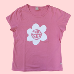 Remera manga corta de algodón "Hello sun" con flor rosa Cheeky - 12A