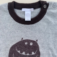 Sweater de hilo de algodón gris con mangas azules "Ogro" H&M- 12-18M en internet