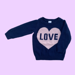 Sweater manga larga de hilo de algodón grueso azul con corazón "love"Carter´s- 12M