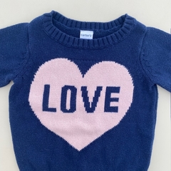 Sweater manga larga de hilo de algodón grueso azul con corazón "love"Carter´s- 12M - comprar online