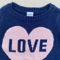 Sweater manga larga de hilo de algodón grueso azul con corazón "love"Carter´s- 12M en internet