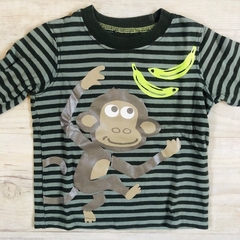 Remera manga larga de algodón rayada verde y negra "Mono" Carter's -6M - comprar online