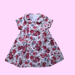 Vestido manga corta de corderoy floreado blanco y rosa con cuello redondo Magdalena Esposito - 12M