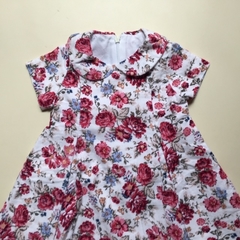 Vestido manga corta de corderoy floreado blanco y rosa con cuello redondo Magdalena Esposito - 12M - comprar online