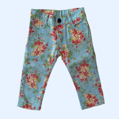 Pantalón de gabardina floreado celeste con cintura ajustable Mimo - 2A