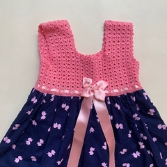 Vestido sin mangas con parte superior tejida rosa y moño - 2-3A - comprar online