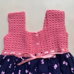 Vestido sin mangas con parte superior tejida rosa y moño - 2-3A - Comunidad Vestireta