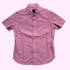 Camisa manga corta cuadrille rosa y blanco con bolsillo Gap - 6-7A