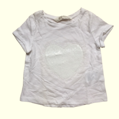 Remera manga corta con corazón de lentejuelas blanca H&M - 1-2A