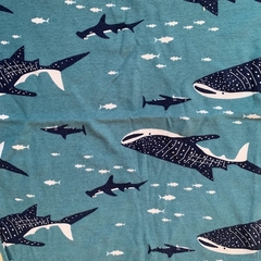 Conjunto de pijama 2 remeras manga corta y pantalón con cintura elástica de algodón "Tiburones" Carter's *NUEVO* - 14A - Comunidad Vestireta