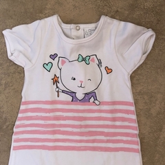 Enterito manga corta de algodón blanco con rayas rosas y gatito de colores Grisino - 6-9M en internet