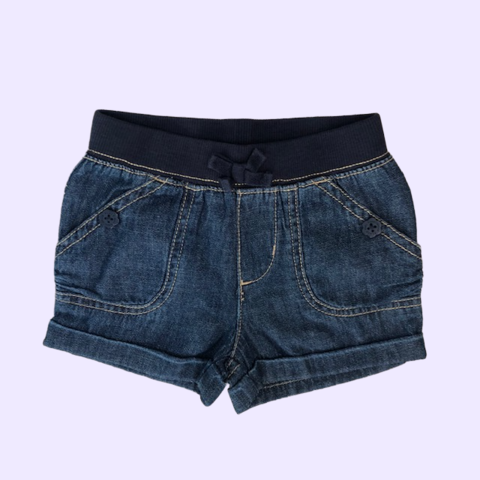 Short de jean azul oscuro con cintura elastizada de algodón con moño Place *NUEVO* - 9-12M