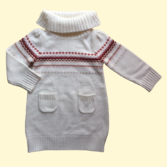 Sweater de lana cuello alto blanco con bolsillos y guarda roja Janie and Jack - 2A