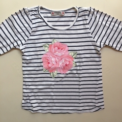 Remera manga larga de algodón rayada blanca y azul "Rosas" Pioppa - 4A - comprar online