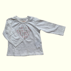 Remera manga larga de algodón blanco "Love Sweet Love" Zara *NUEVO* - 3-6M