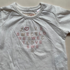 Remera manga larga de algodón blanco "Love Sweet Love" Zara *NUEVO* - 3-6M en internet