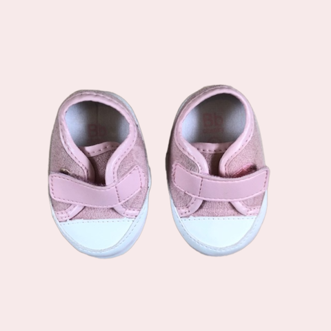 Zapatillas de tela rosa con velcro y suela de cuero Baby Cheeky - L (10cm)