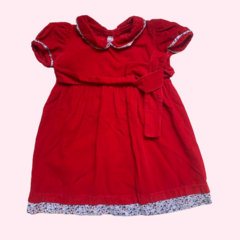 Vestido manga corta de corderoy rojo con detalles floreados y cinturón Inés Meyer - 12-18M