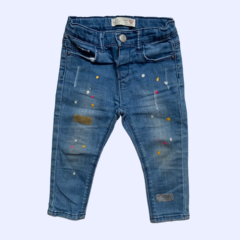 Pantalón de jean con cintura ajustable y detalles de "Pintura" Zara - 12-18M