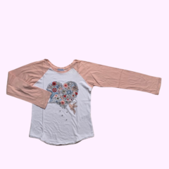 Remera manga larga rosa y blanca "Corazón" Kosiuko - 14A