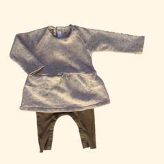 Vestido de algodón manga larga beige con body pata larga marrón Zara - 9-12M