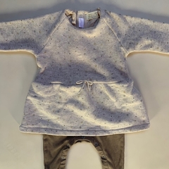 Vestido de algodón manga larga beige con body pata larga marrón Zara - 9-12M - comprar online