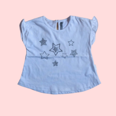 Remera manga corta de algodón blanca "Estrellas" Mimo - 9-12M