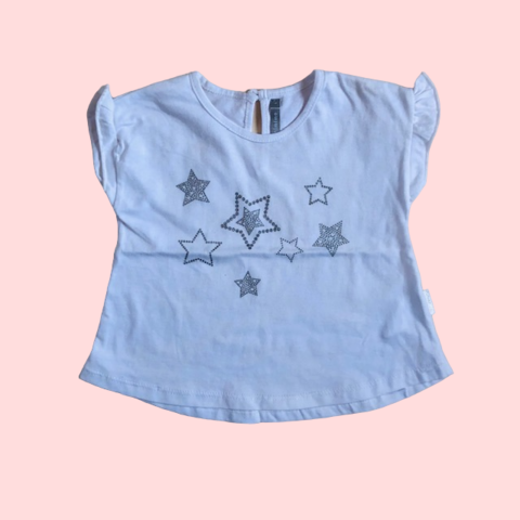 Remera manga corta de algodón blanca "Estrellas" Mimo - 9-12M