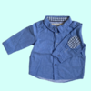 Camisa celeste con pitucones cuadrille en codos H&M - 4-6M