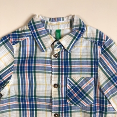 Camisa manga larga cuadrille azul y baige Benetton - 1A - comprar online