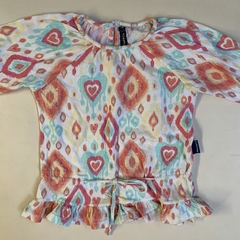 Remera manga larga de algodón blanca, naranja y celeste con cordón en la cintura Mimo - 3A - comprar online
