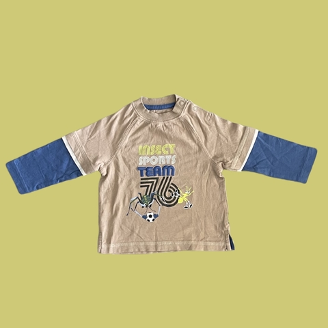 Remera manga larga de algodón beige y azul "Insect sports team 76" Mothercare - 6-9M