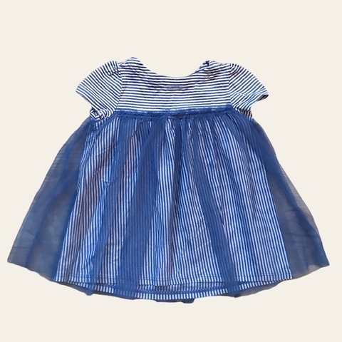 Vestido manga corta de algodón rayado azul y blanco con tul Gap - 3-6M