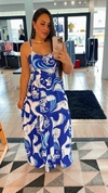 Vestido Longo Azul/Branco