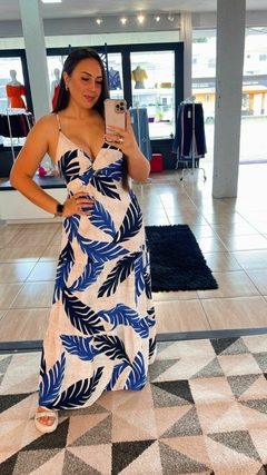 Vestido Longo Folhas azul