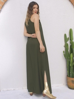 Vestido Longo Abertura Lateral - Verde Militar - comprar online