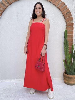 Vestido Alça Barrado -Vermelho - comprar online
