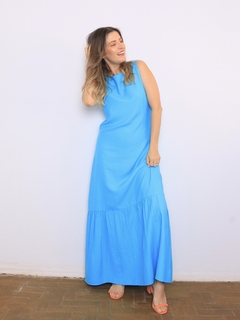 Vestido Cavado Barrado - Azul Turquesa