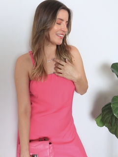 Vestido Alça Barrado - Rosa - comprar online