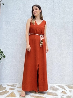Vestido Fenda Frontal Liocel - Terracota