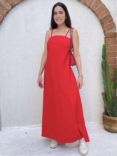 Vestido Alça Barrado -Vermelho
