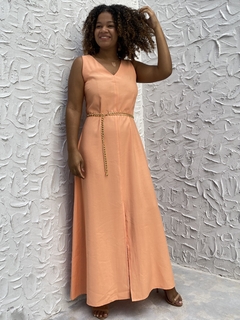 Vestido Fenda Frontal Liocel - Pêssego - comprar online