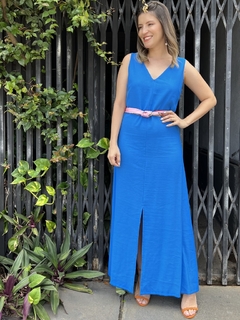 Vestido Fenda Frontal Liocel - Azul - THAÊ