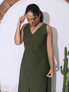 Vestido Fenda Frontal Liocel - Verde Militar - comprar online