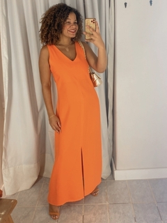 Vestido Fenda Frontal Liocel - Laranja