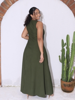 Vestido Fenda Frontal Liocel - Verde Militar na internet