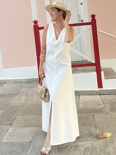 Vestido Fenda Frontal Liocel - Off White