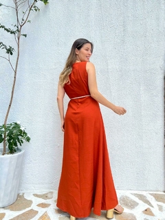 Vestido Fenda Frontal Liocel - Terracota - comprar online