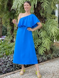Vestido Midi Ombro Só - Azul - THAÊ