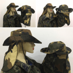 CHAPÉU UNISEX COM PROTETOR DE PESCOÇO, CAMUFLAGEM ESTILO CERRADO - A TRILHA AIRGUNS